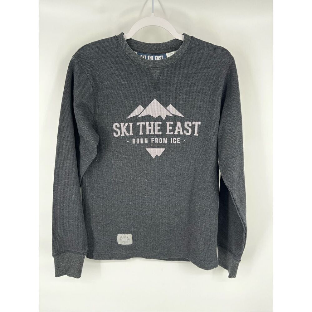 Ski The East Waffle Knit Long Sleeve Logo Shirt Charcoal Gray Men's Size Small